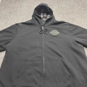 Harley-Davidson Black Zip-Front  Plaid-Lined Hoodie